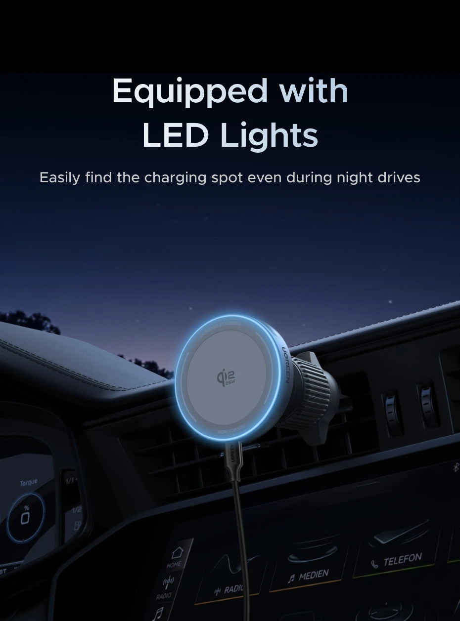 Cargador Inalámbrico para Coche UGREEN Qi2 – 15W/25W MagSafe